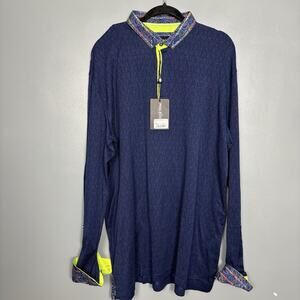 NWT MACEOO Polo Newton Design Blue 3XL Big Tall Collar Shirt